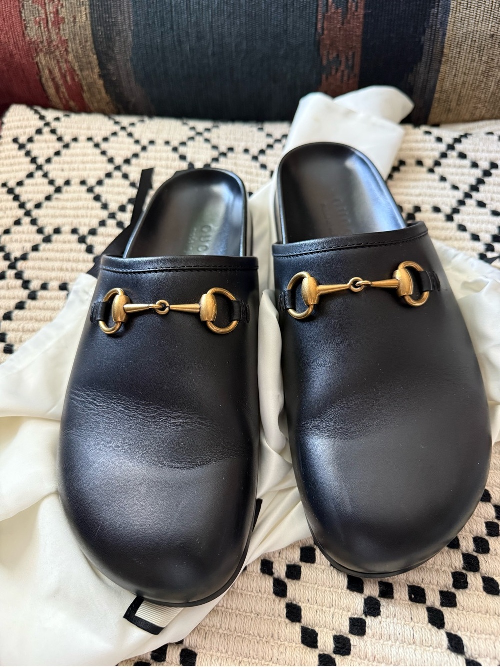 Gucci Black Leather Horsebit Slip-On Mules no box